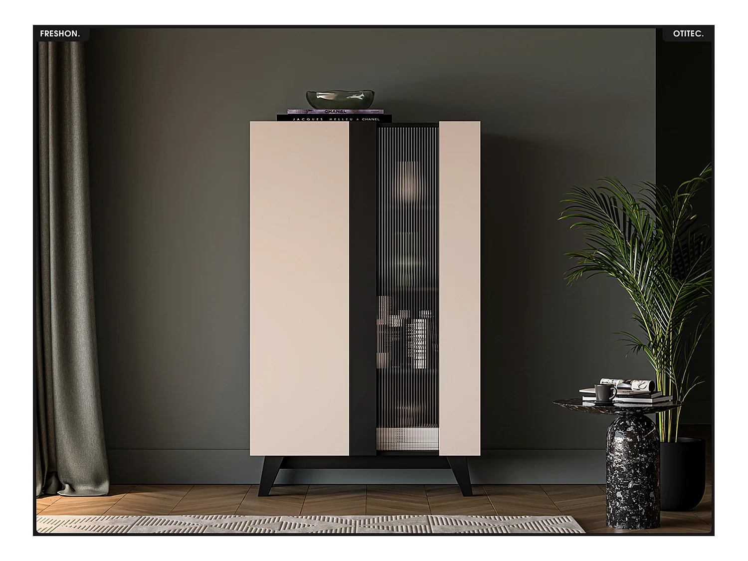 Armoire vitrine - L.95 x H.155 x P.40 cm - FRESHON