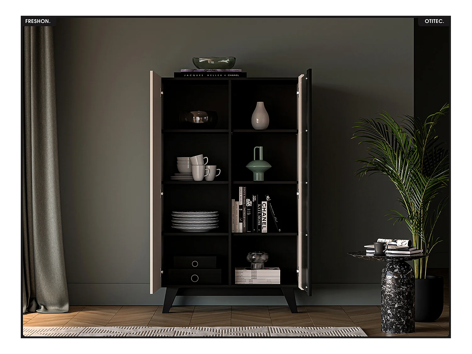 Armoire vitrine - L.95 x H.155 x P.40 cm - FRESHON