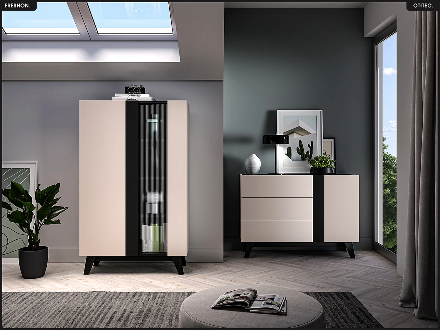 Armoire vitrine - L.95 x H.155 x P.40 cm - FRESHON