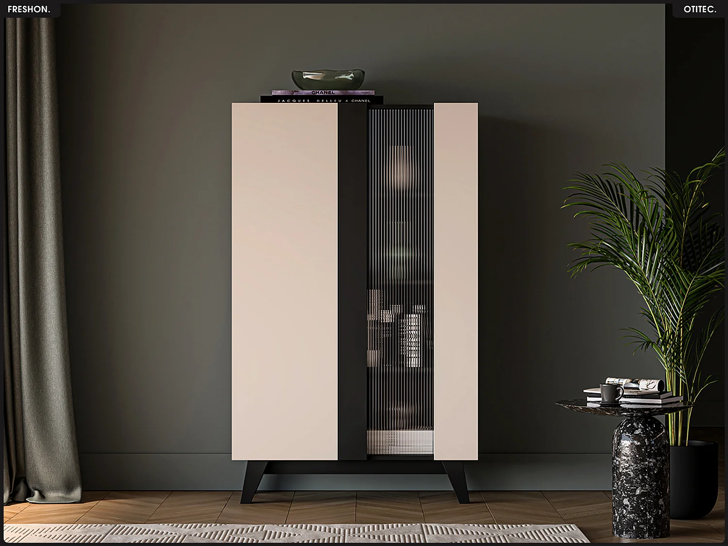 Armoire vitrine - L.95 x H.155 x P.40 cm - FRESHON