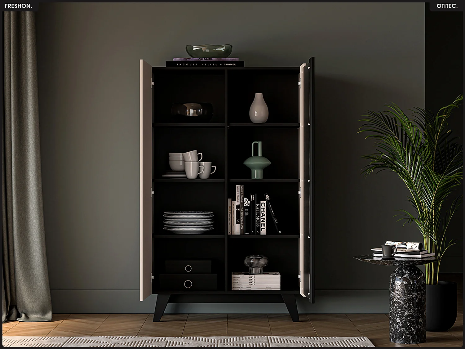 Armoire vitrine - L.95 x H.155 x P.40 cm - FRESHON