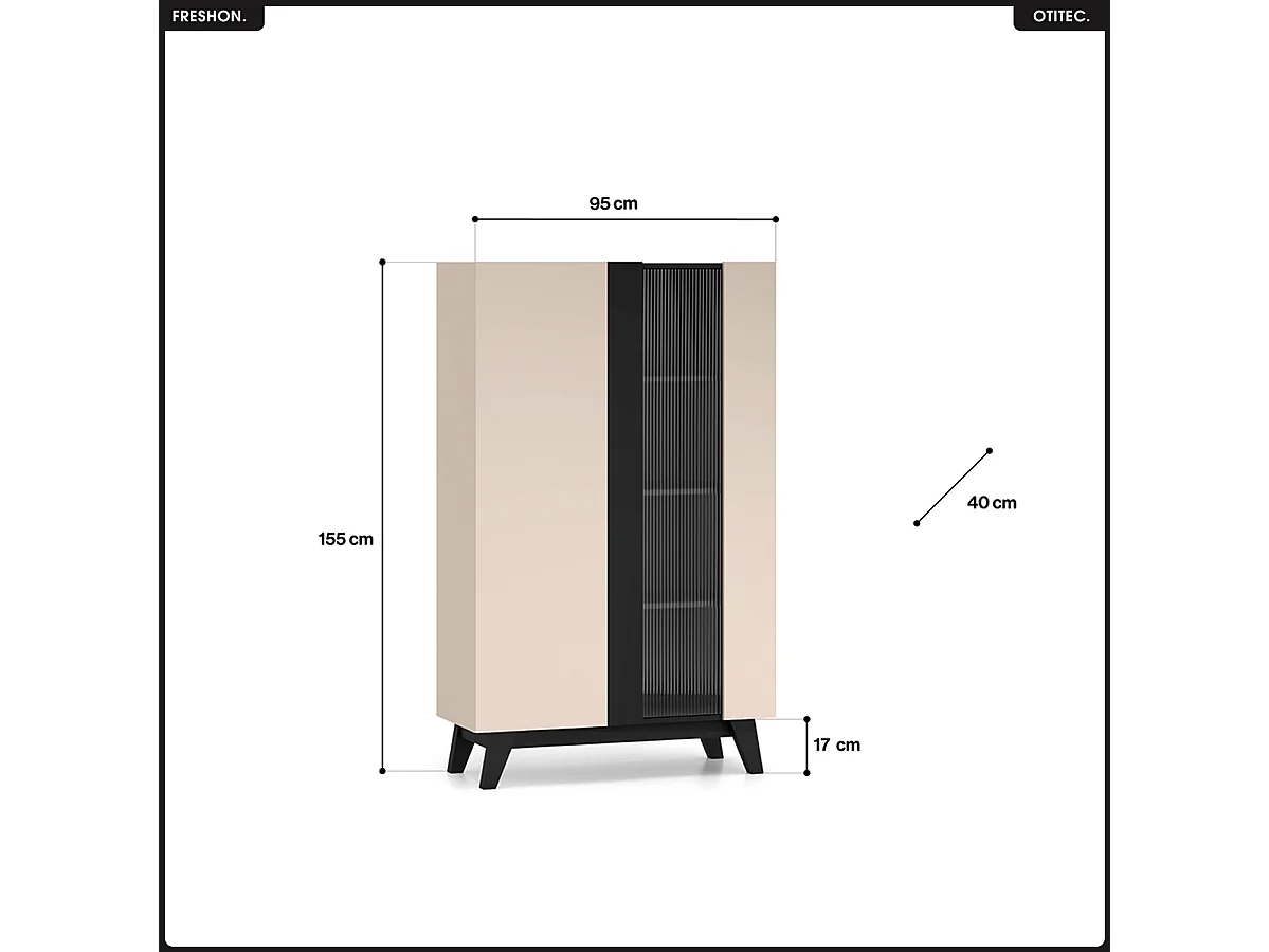 Armoire vitrine - L.95 x H.155 x P.40 cm - FRESHON