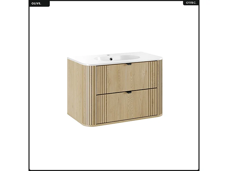 Ensemble de meubles sous vasque - 80 cm - avec Vasque - OLIVE - Chêne