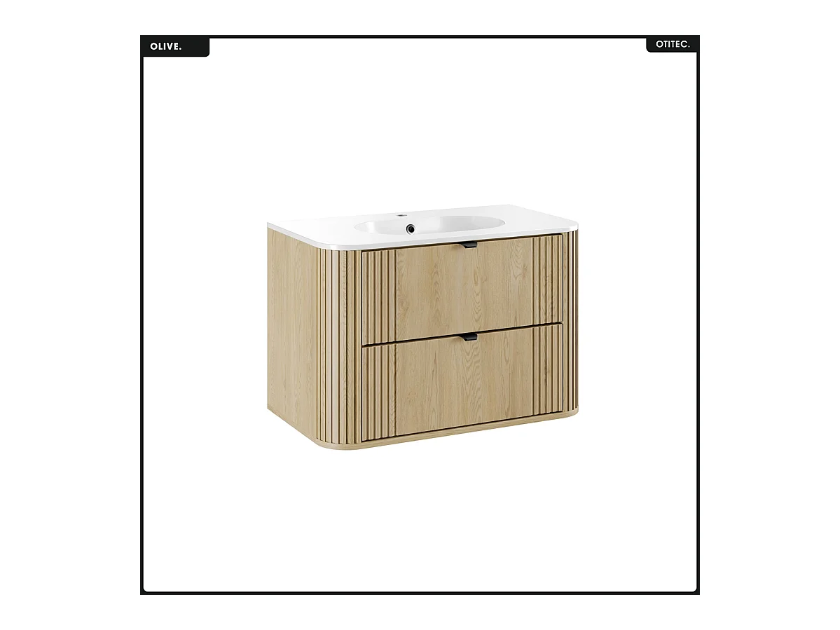 Ensemble de meubles sous vasque - 80 cm - avec Vasque - OLIVE - Chêne