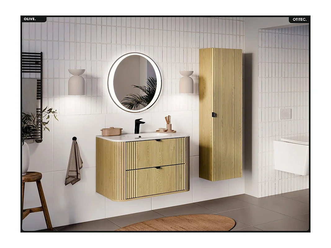 Ensemble de meubles sous vasque - 80 cm - avec Vasque - OLIVE - Chêne