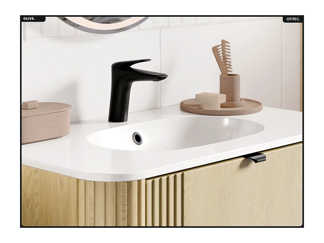 Ensemble de meubles sous vasque - 80 cm - avec Vasque - OLIVE - Chêne
