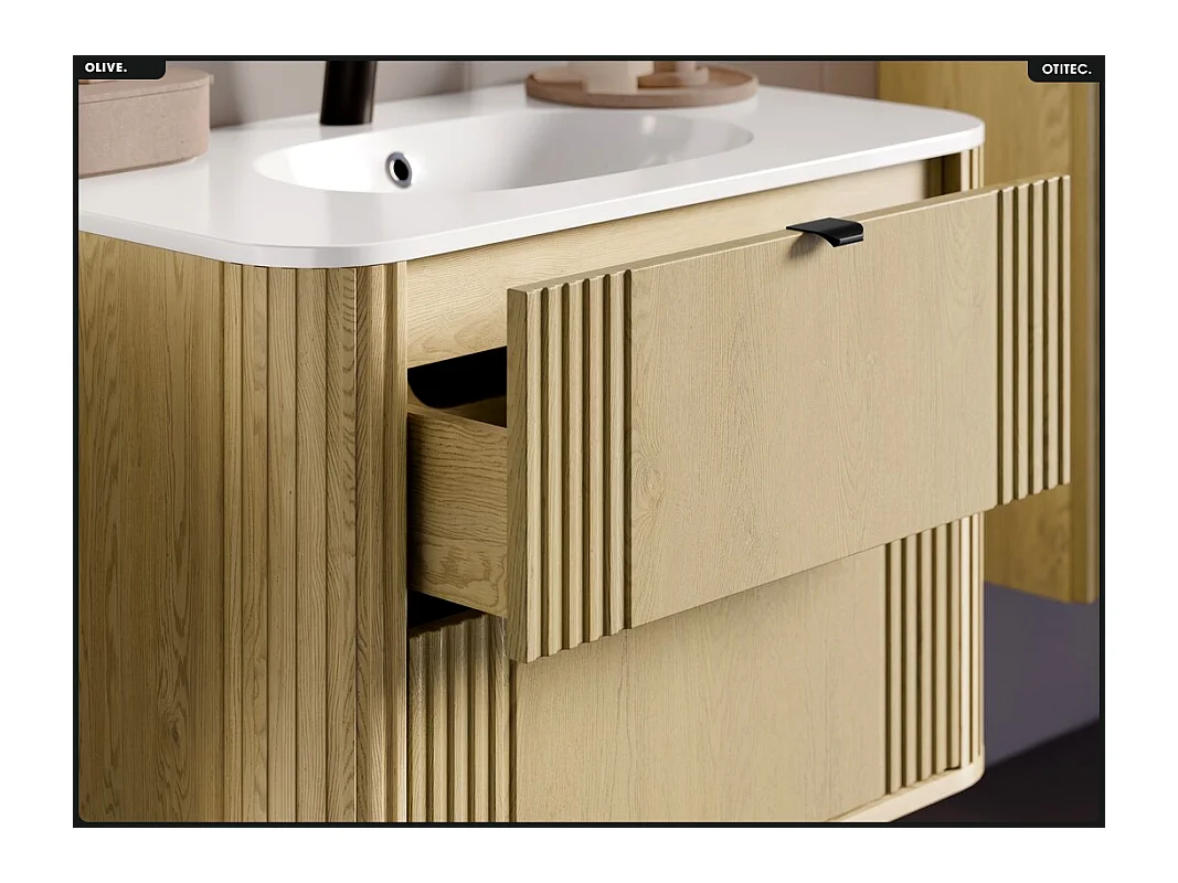 Ensemble de meubles sous vasque - 80 cm - avec Vasque - OLIVE - Chêne