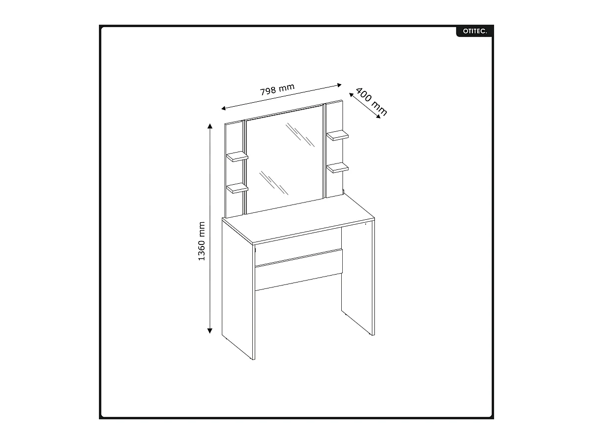 Coiffeuse avec miroir - H.136 x L.80 x P.40 - CODE - CACHEMIRE