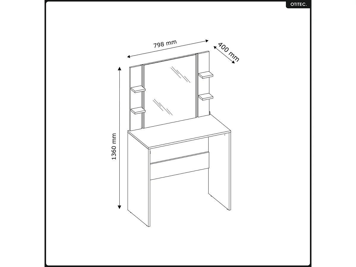Coiffeuse avec miroir - H.136 x L.80 x P.40 - CODE - CACHEMIRE