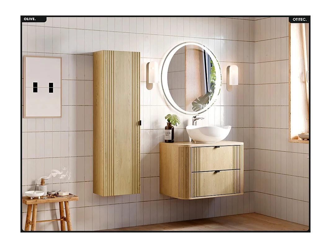 Ensemble de meubles sous vasque - 80 cm - avec Plan - OLIVE - Chêne