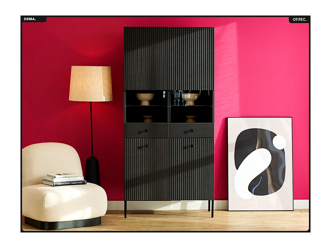 Armoire vitrine - H.193 x L.91 x P.42 - OSMA - NOIR