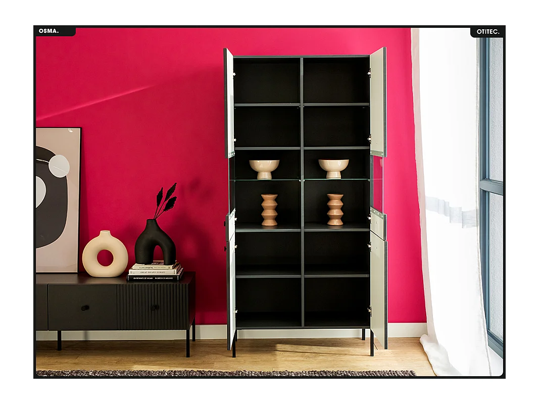 Armoire vitrine - H.193 x L.91 x P.42 - OSMA - NOIR