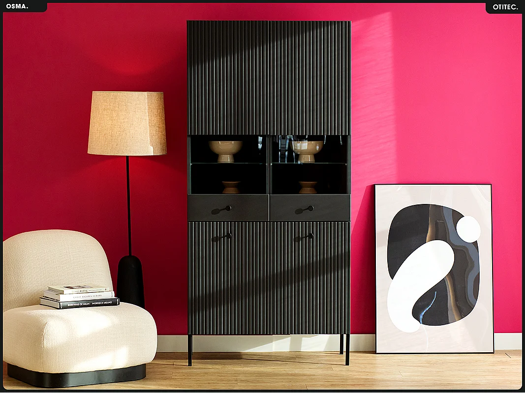 Armoire vitrine - H.193 x L.91 x P.42 - OSMA - NOIR