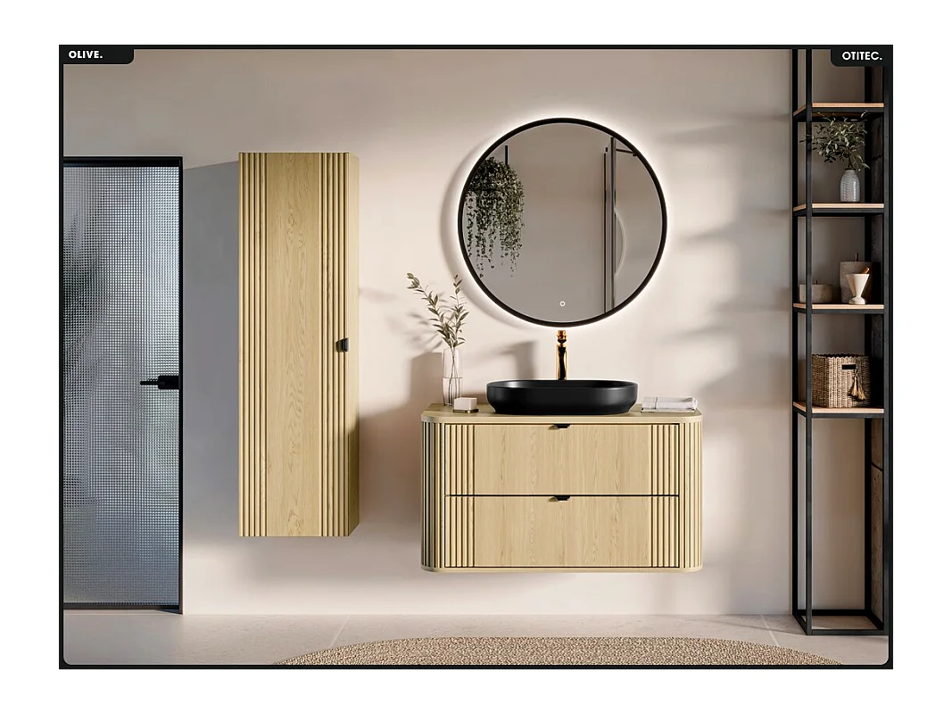 Ensemble de meubles sous vasque - 100 cm - avec Plan - OLIVE - Chêne