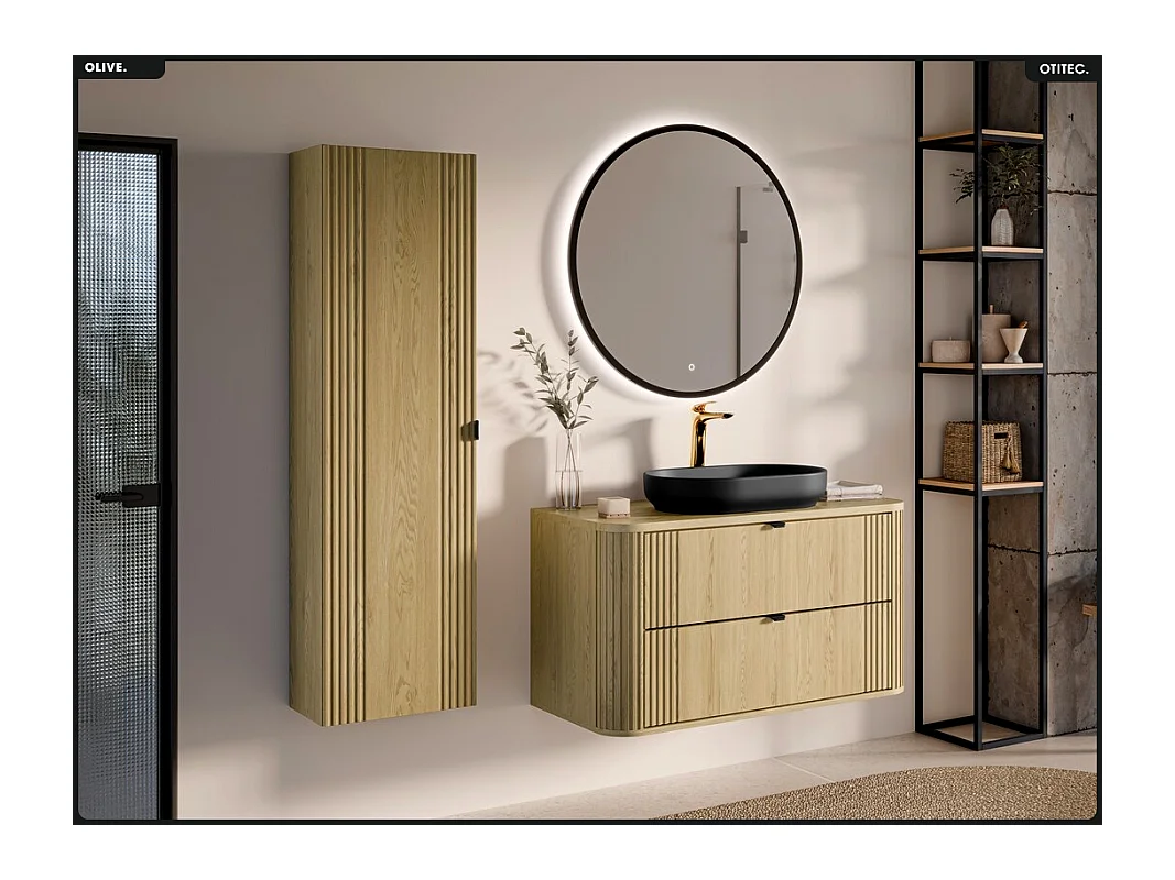 Ensemble de meubles sous vasque - 100 cm - avec Plan - OLIVE - Chêne