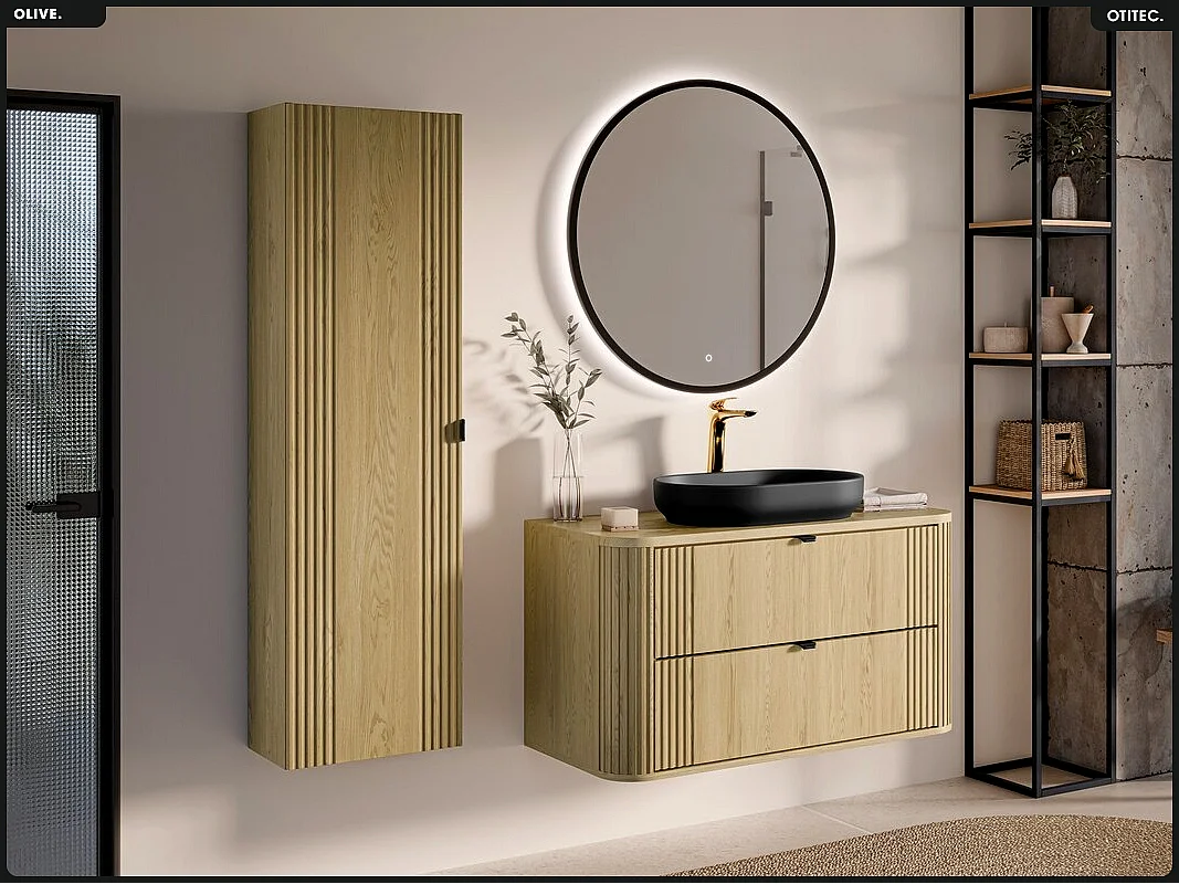 Ensemble de meubles sous vasque - 100 cm - avec Plan - OLIVE - Chêne