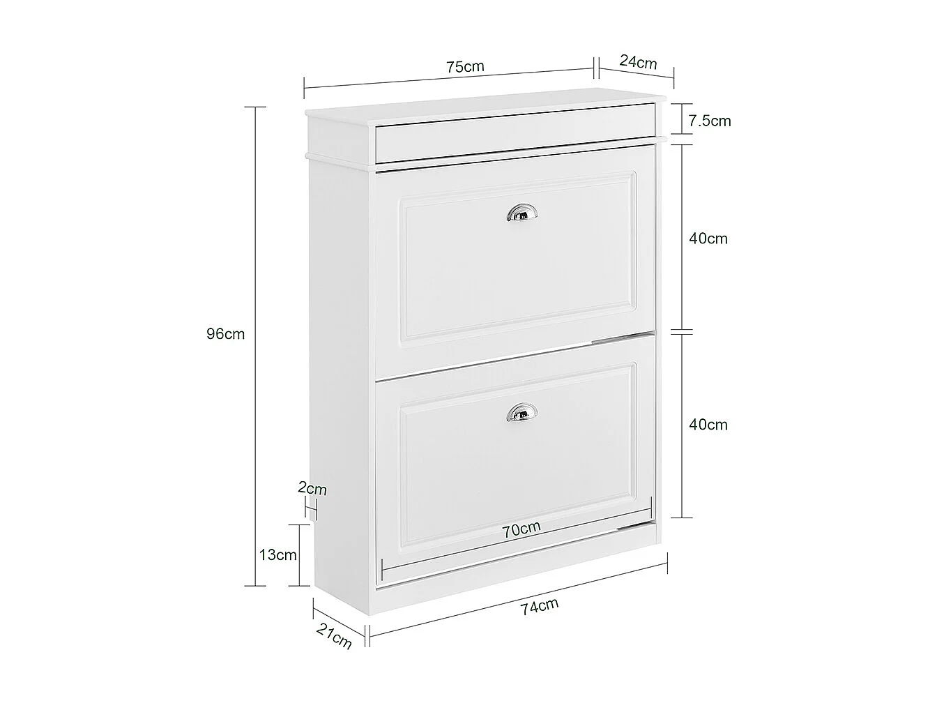 Wąska szafka na buty z 2 klapami i regulowanym regałem