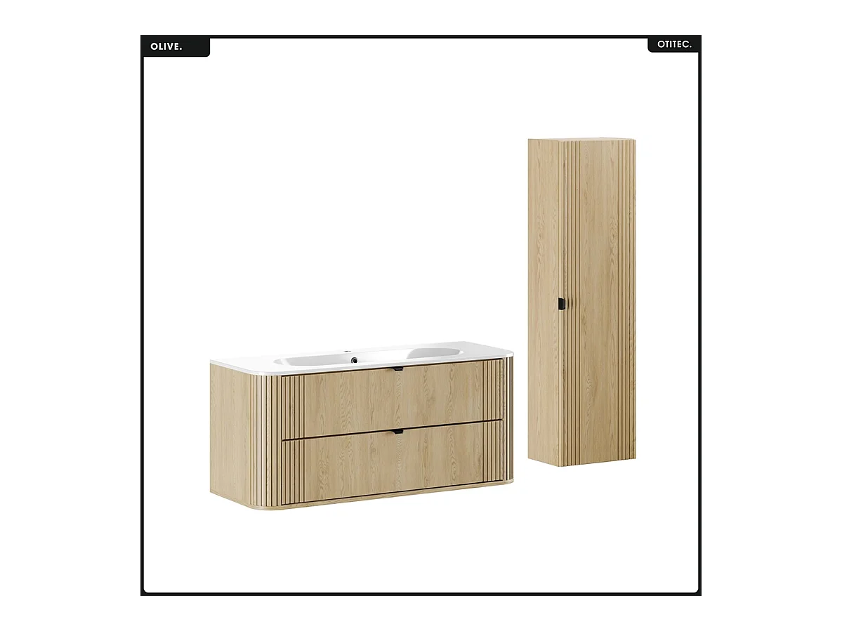 Ensemble de meubles sous vasque - 120 cm - avec Vasque - Colonne - OLIVE - Chêne
