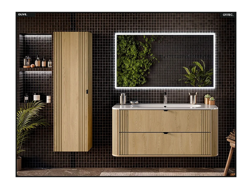 Ensemble de meubles sous vasque - 120 cm - avec Vasque - Colonne - OLIVE - Chêne