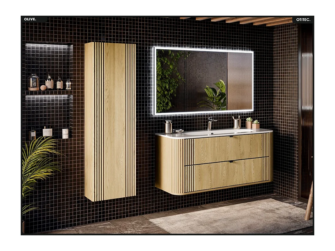 Ensemble de meubles sous vasque - 120 cm - avec Vasque - Colonne - OLIVE - Chêne