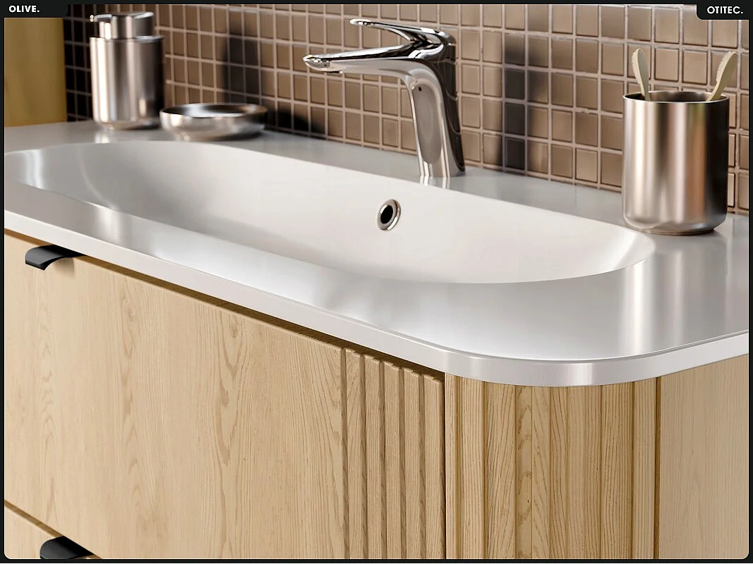 Ensemble de meubles sous vasque - 120 cm - avec Vasque - Colonne - OLIVE - Chêne