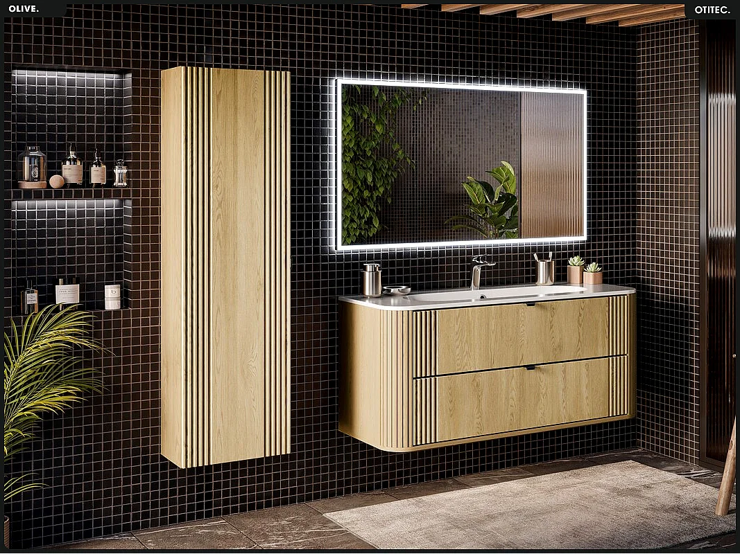 Ensemble de meubles sous vasque - 120 cm - avec Vasque - Colonne - OLIVE - Chêne
