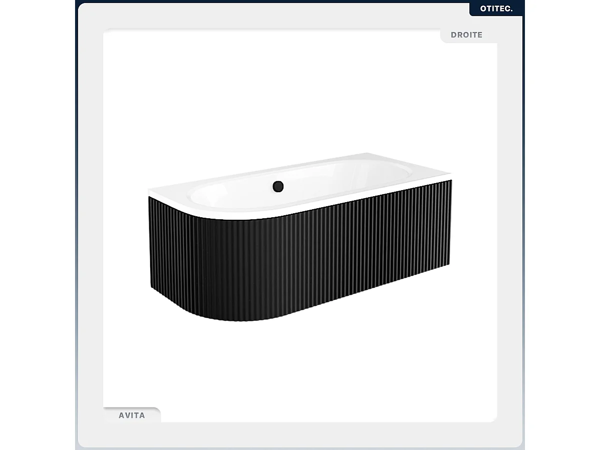Baignoire asymétrique - 150 x 75 cm - Droite - avec Tablier Rainuré - Siphon Chrome & Pieds - INCLUS - AVITA BLACK