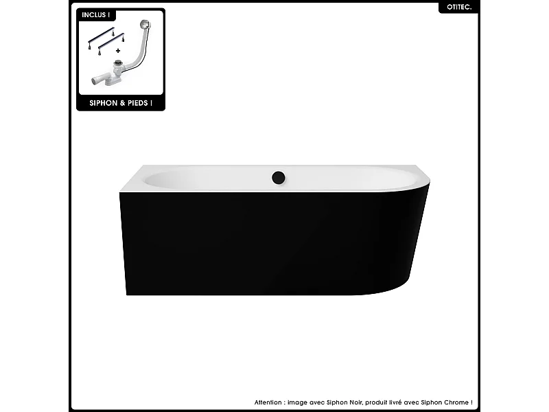 Baignoire asymétrique - 170 x 75 cm - Gauche - Siphon Chrome & Pieds - INCLUS - NOIR - AVITA A-LINE