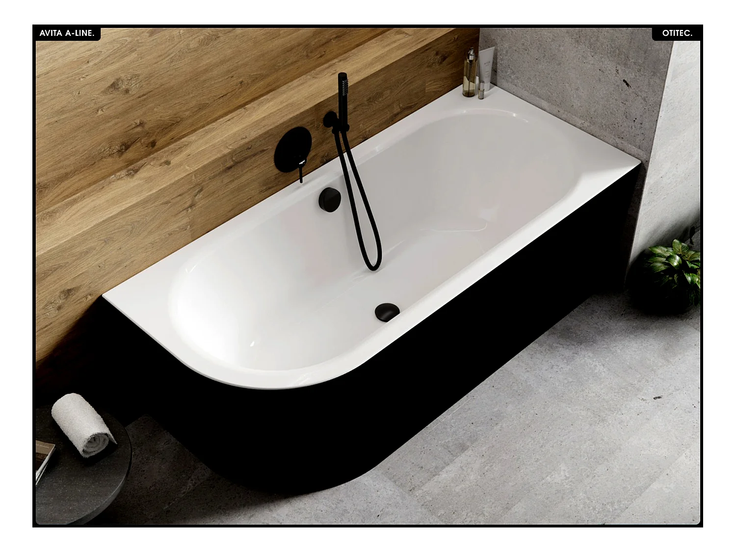 Baignoire asymétrique - 170 x 75 cm - Droite - Siphon Chrome & Pieds - INCLUS - NOIR - AVITA A-LINE