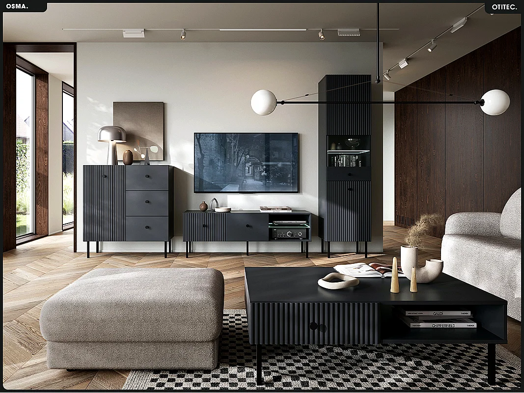 Meuble TV - H.48 x L.135 x P.42 - OSMA - NOIR