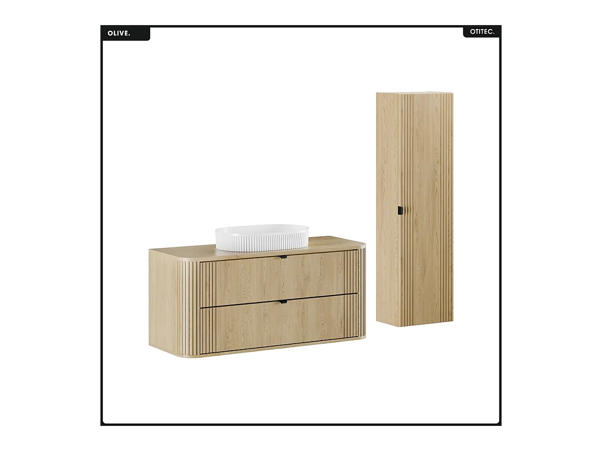 Ensemble de meubles sous vasque - 120 cm - avec Plan - Vasque - Colonne - OLIVE - Chêne