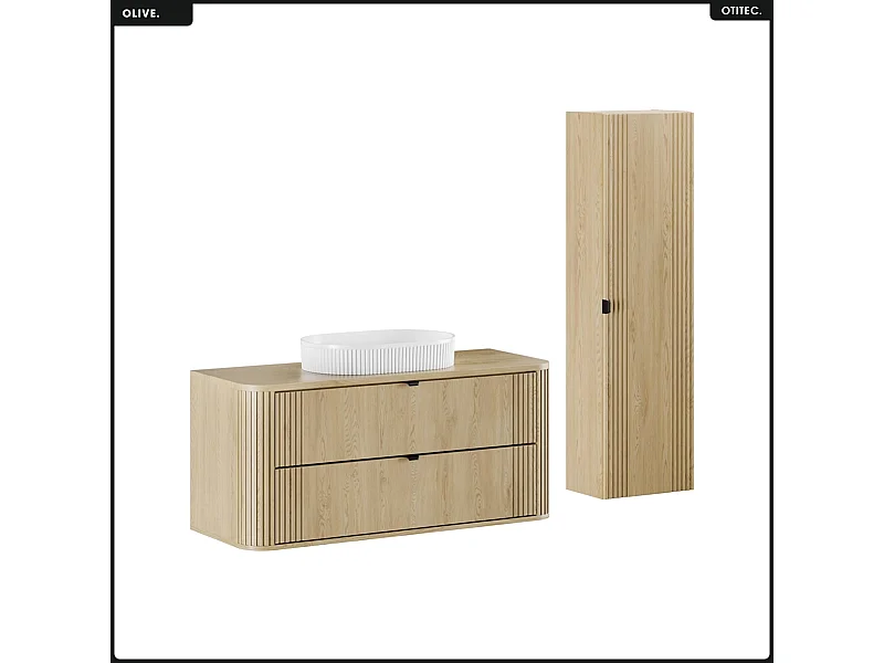 Ensemble de meubles sous vasque - 120 cm - avec Plan - Vasque - Colonne - OLIVE - Chêne