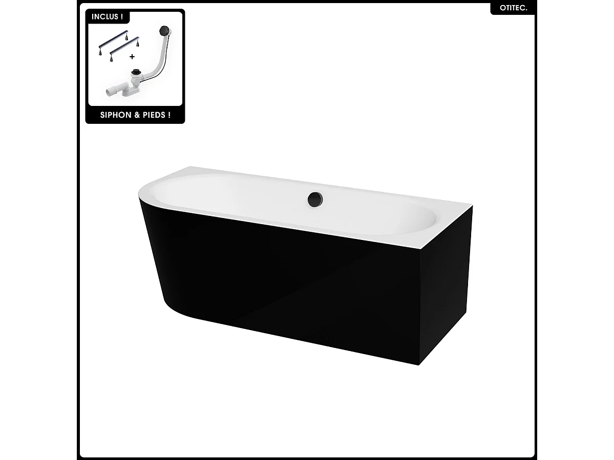 Baignoire asymétrique - 170 x 75 cm - Droite - Siphon Noir & Pieds - INCLUS - NOIR - AVITA A-LINE