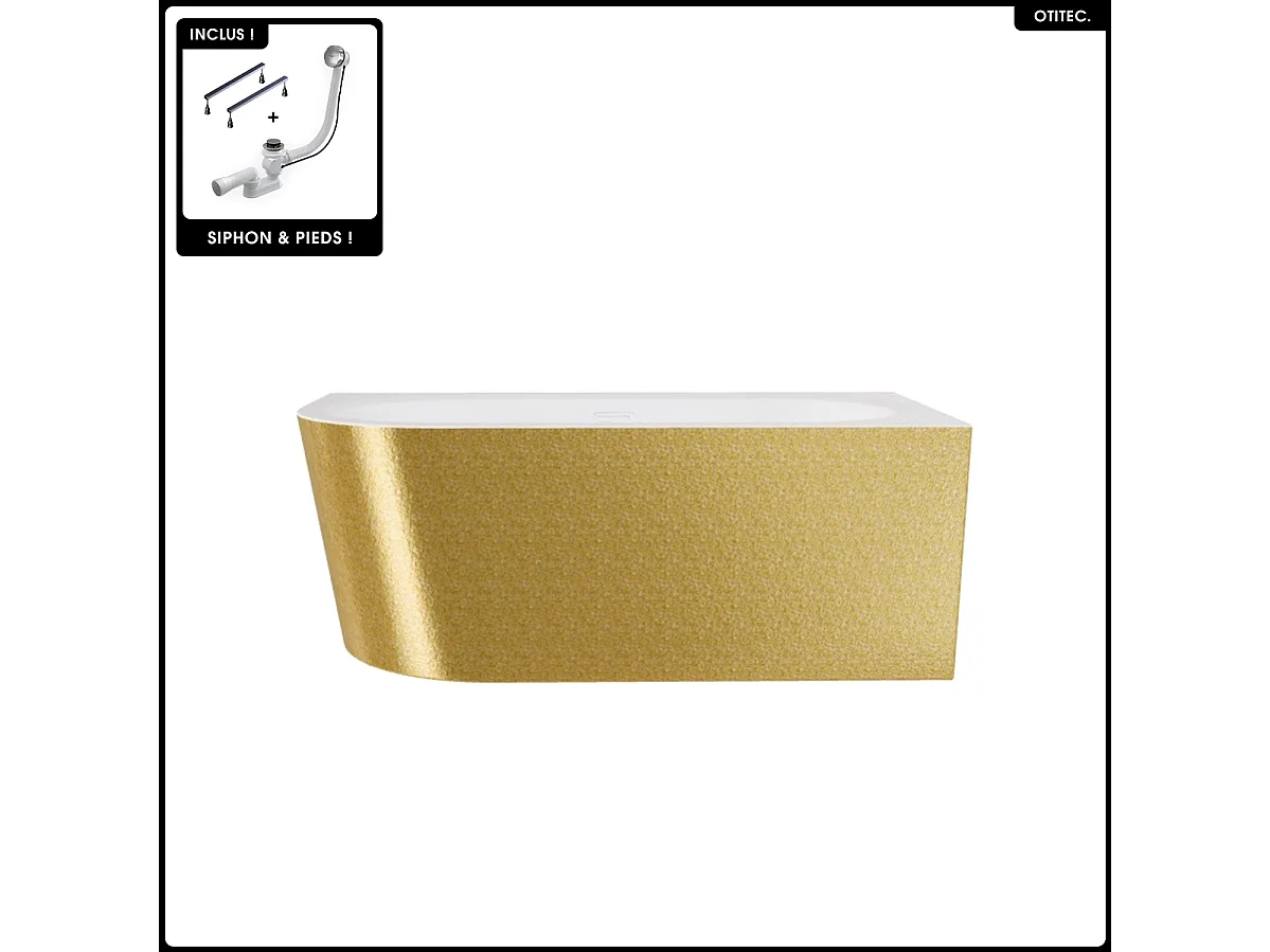 Baignoire asymétrique - 160 x 75 cm - Droite - Siphon Chrome & Pieds - INCLUS - DORÉ - AVITA GLAM