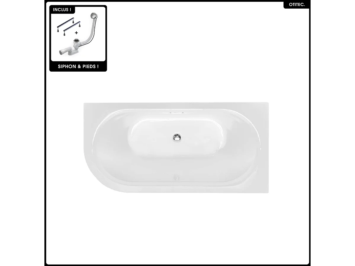 Baignoire asymétrique - 160 x 75 cm - Droite - Siphon Chrome & Pieds - INCLUS - DORÉ - AVITA GLAM