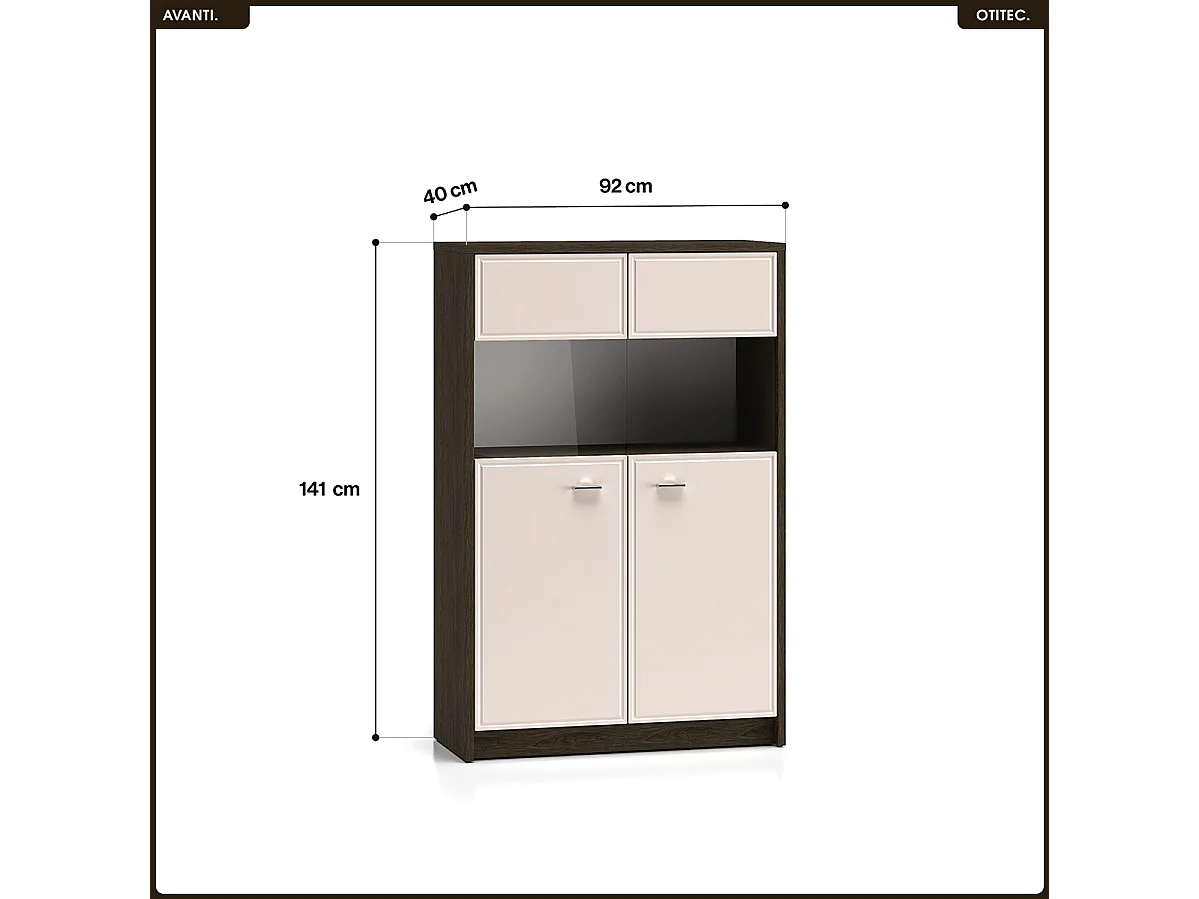 Armoire vitrine - L.92 x H.141 x P.40 cm - AVANTI
