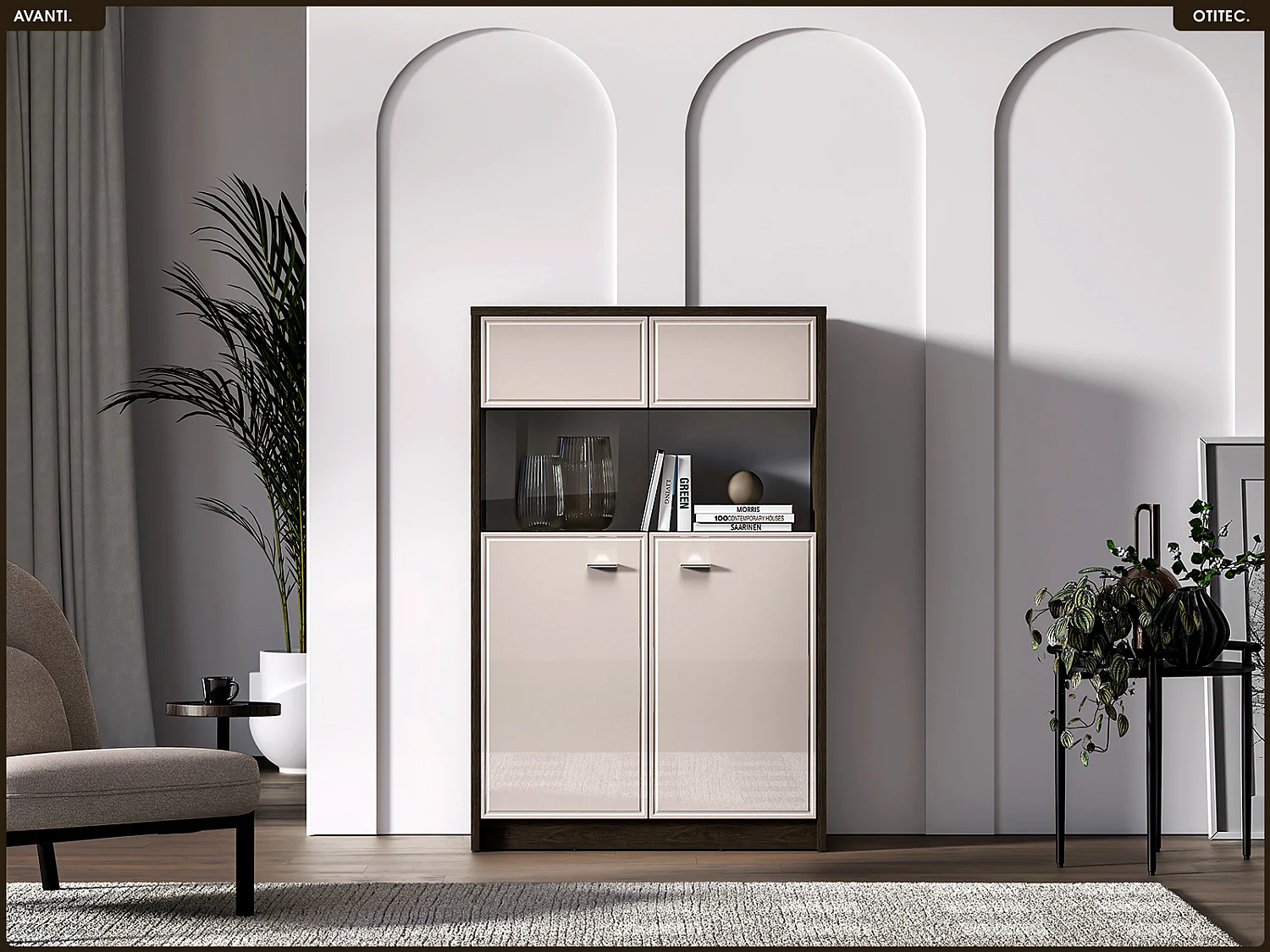 Armoire vitrine - L.92 x H.141 x P.40 cm - AVANTI