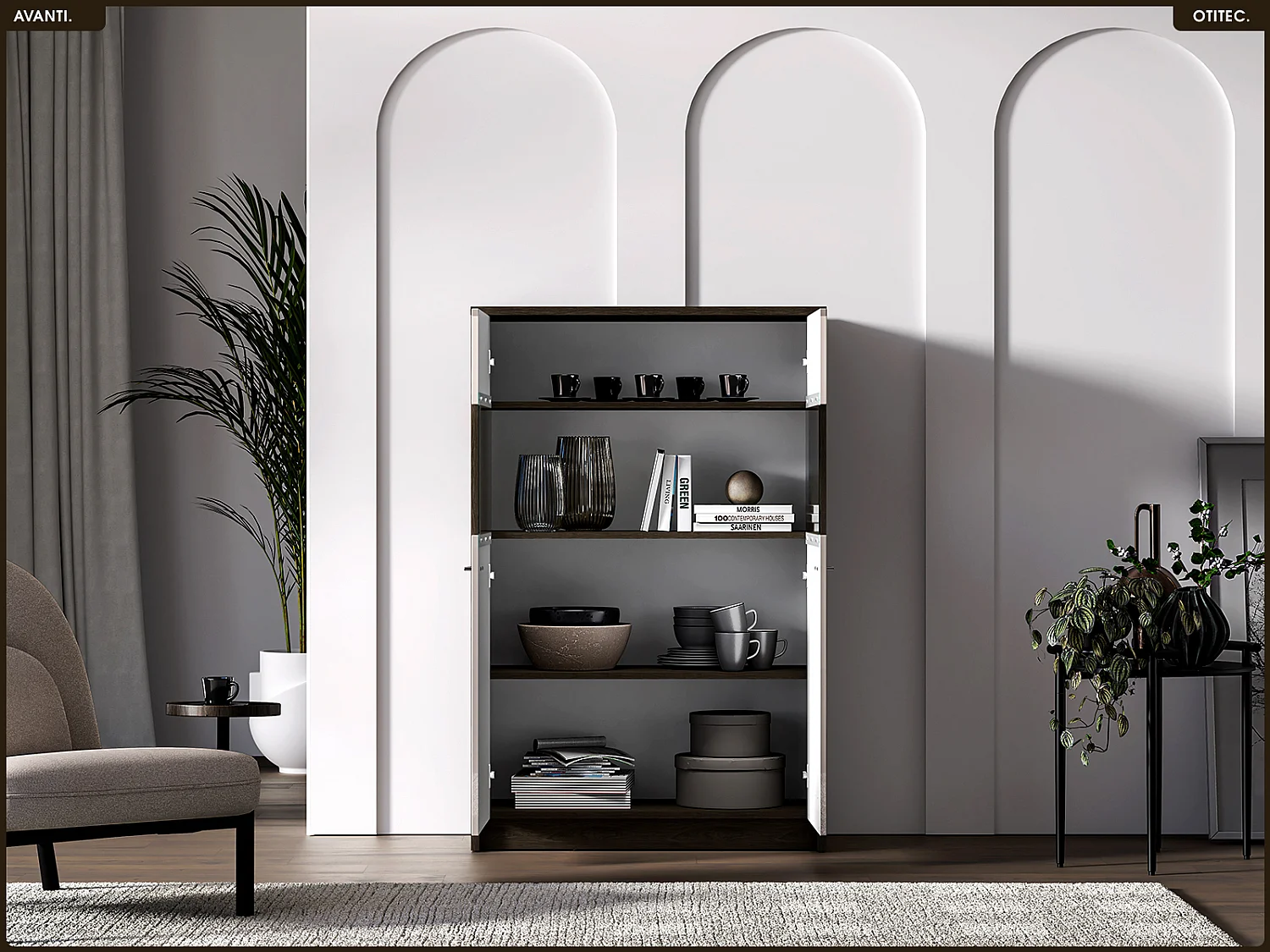 Armoire vitrine - L.92 x H.141 x P.40 cm - AVANTI