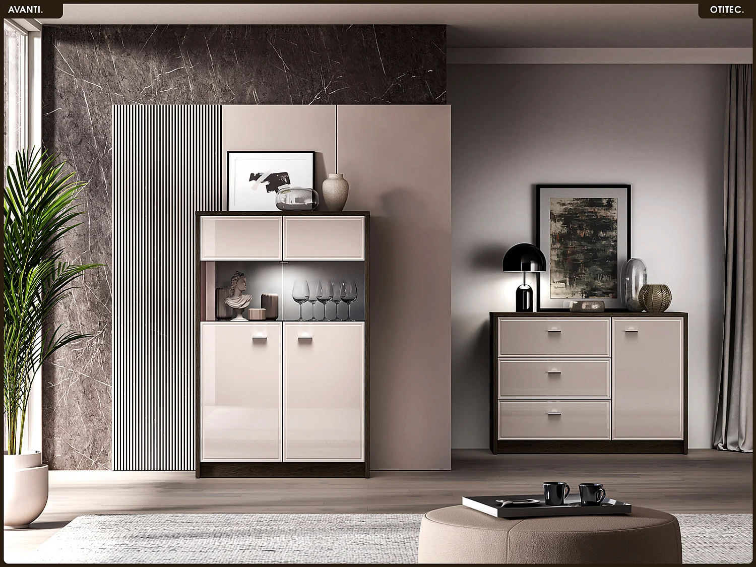 Armoire vitrine - L.92 x H.141 x P.40 cm - AVANTI