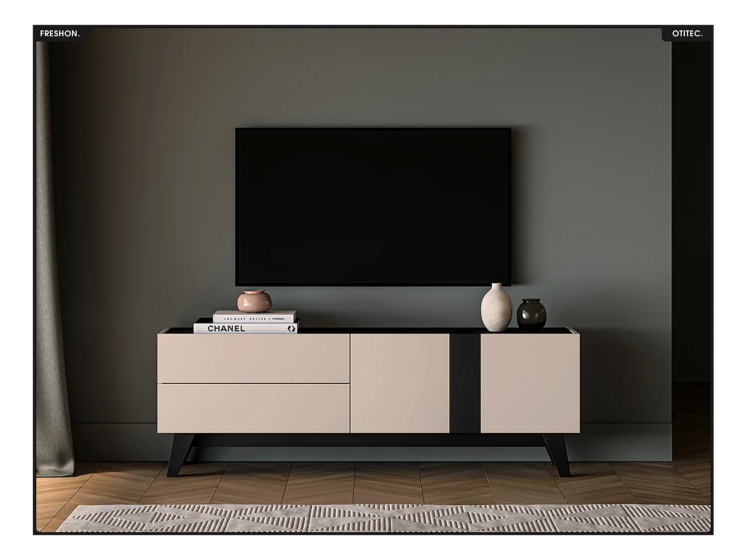 Meuble TV - L.160 x H.55 x P.40 cm - FRESHON