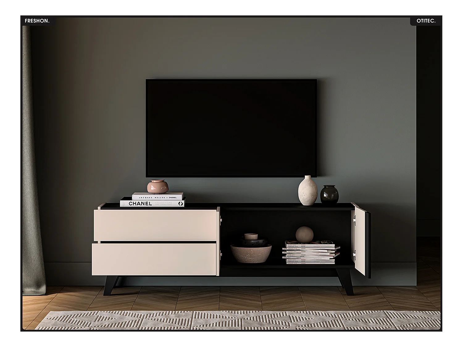 Meuble TV - L.160 x H.55 x P.40 cm - FRESHON