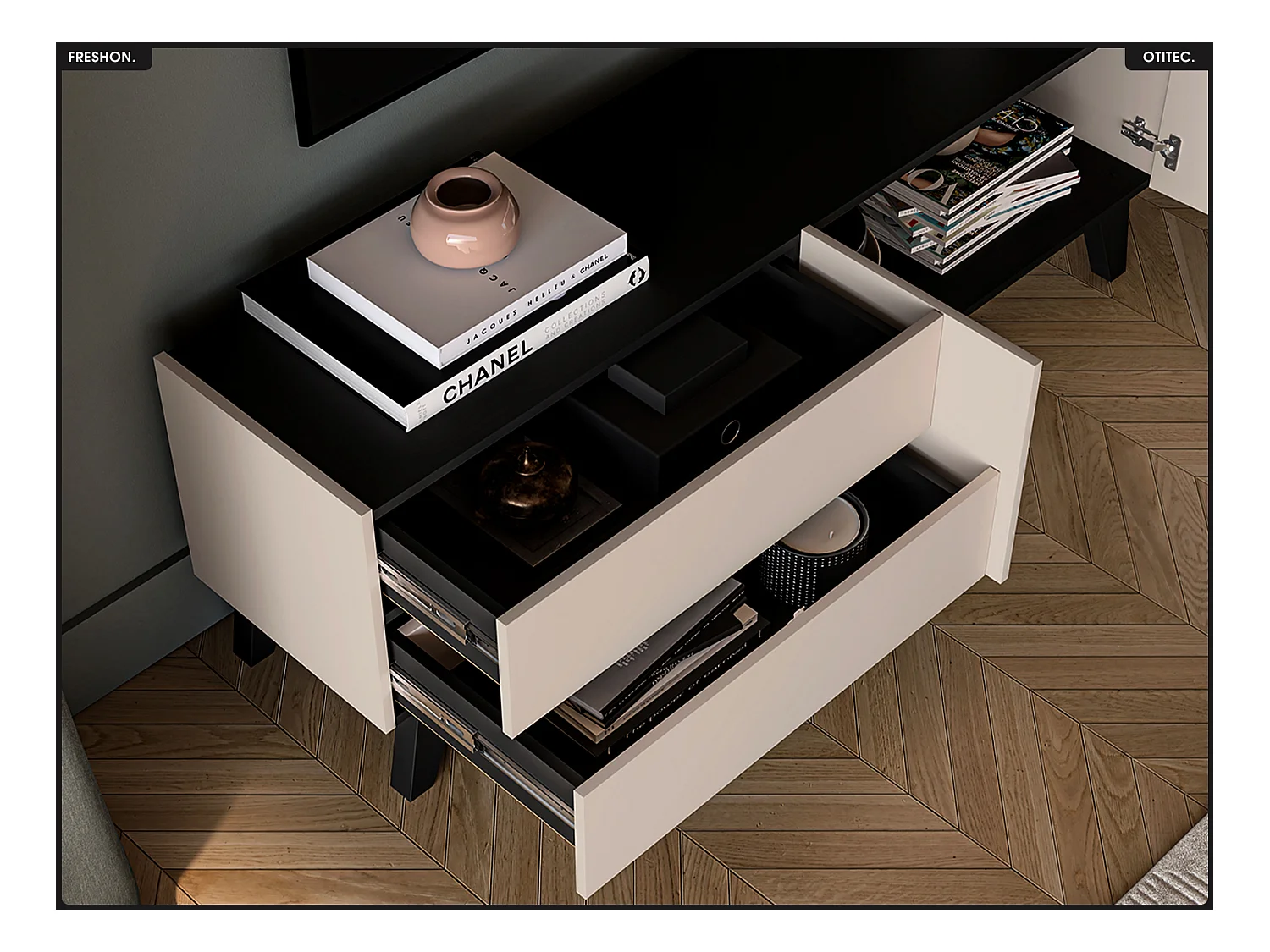 Meuble TV - L.160 x H.55 x P.40 cm - FRESHON