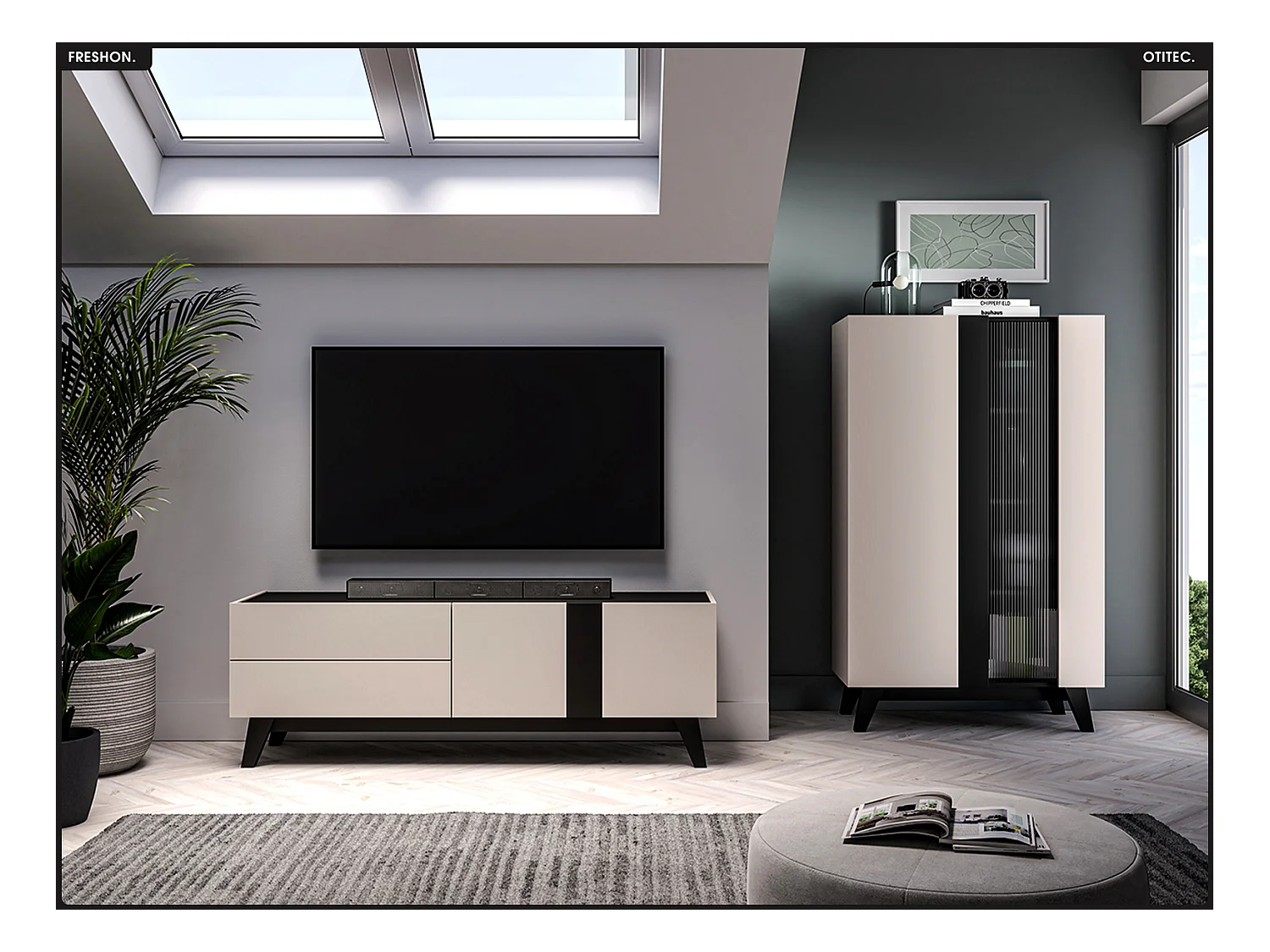 Meuble TV - L.160 x H.55 x P.40 cm - FRESHON