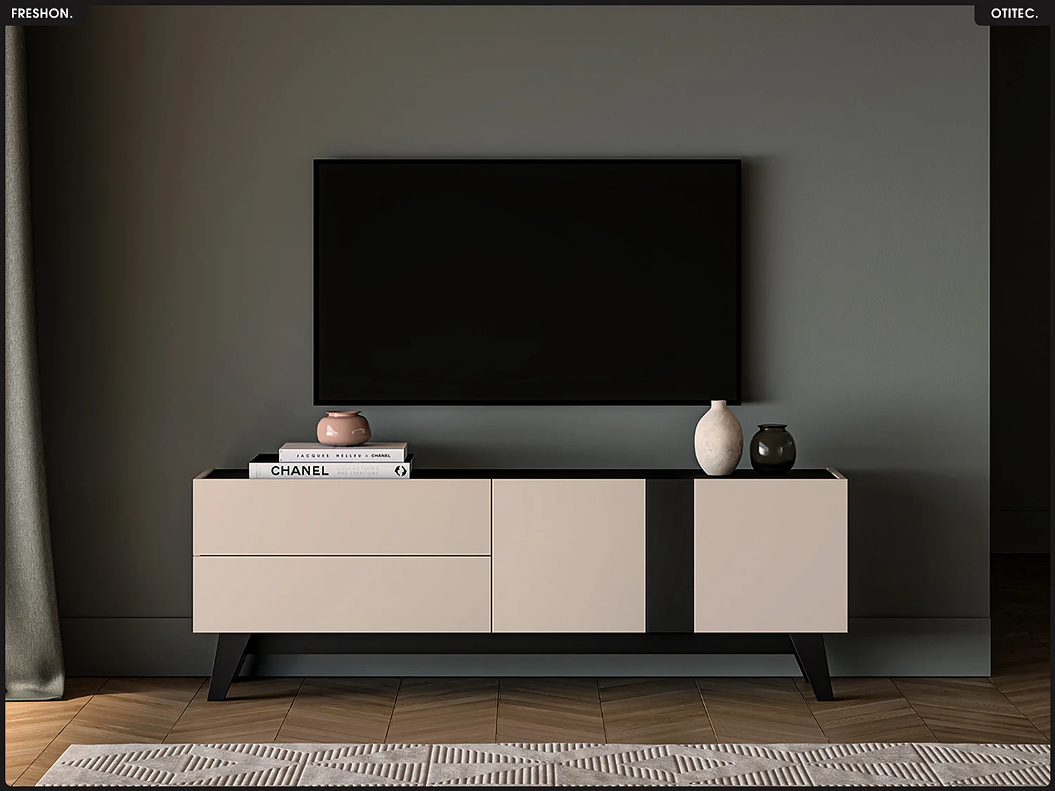 Meuble TV - L.160 x H.55 x P.40 cm - FRESHON