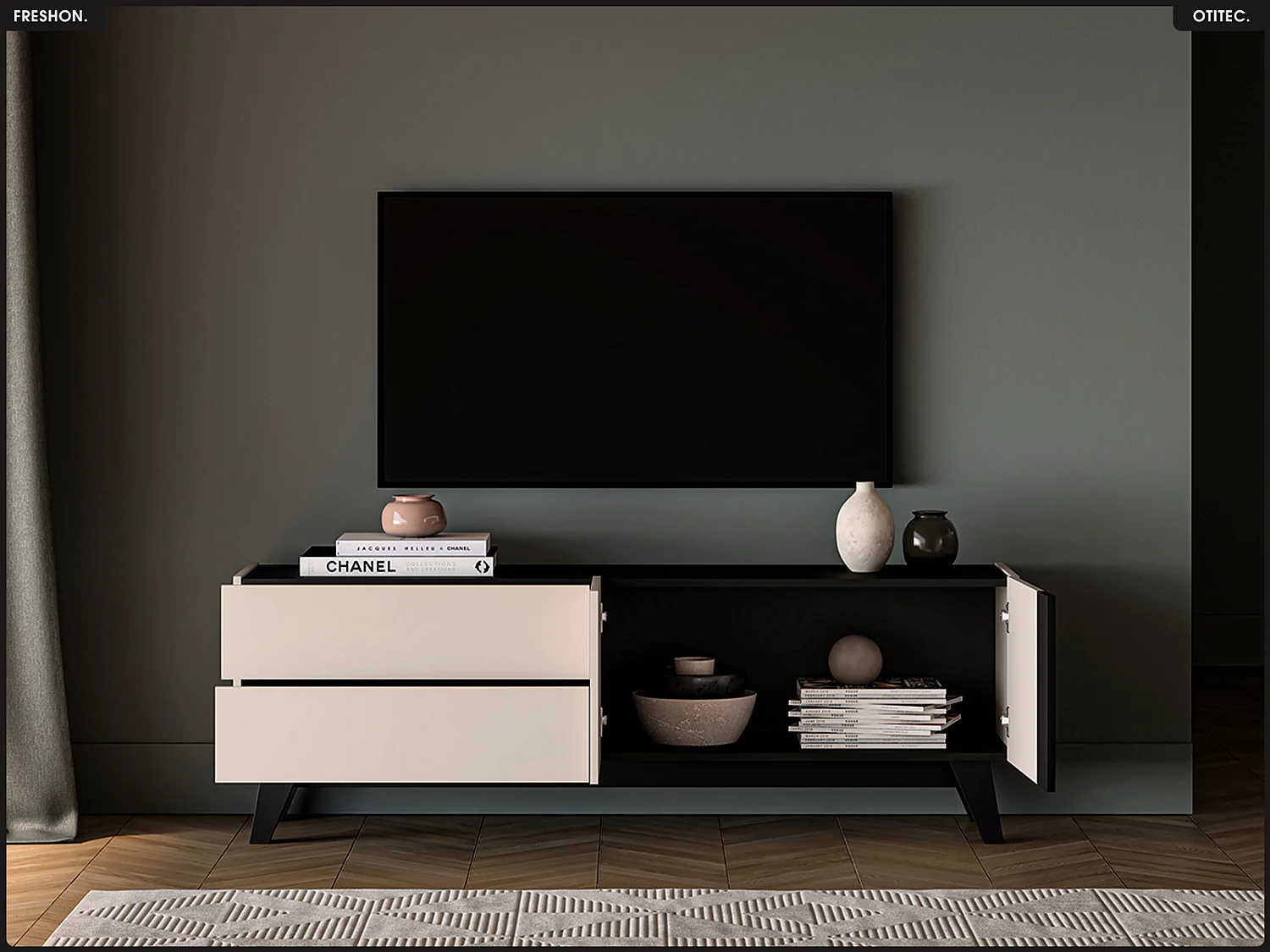 Meuble TV - L.160 x H.55 x P.40 cm - FRESHON