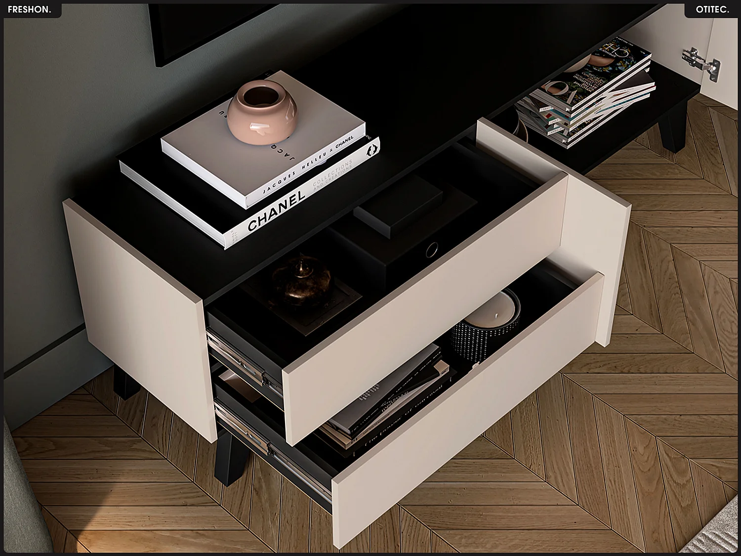 Meuble TV - L.160 x H.55 x P.40 cm - FRESHON