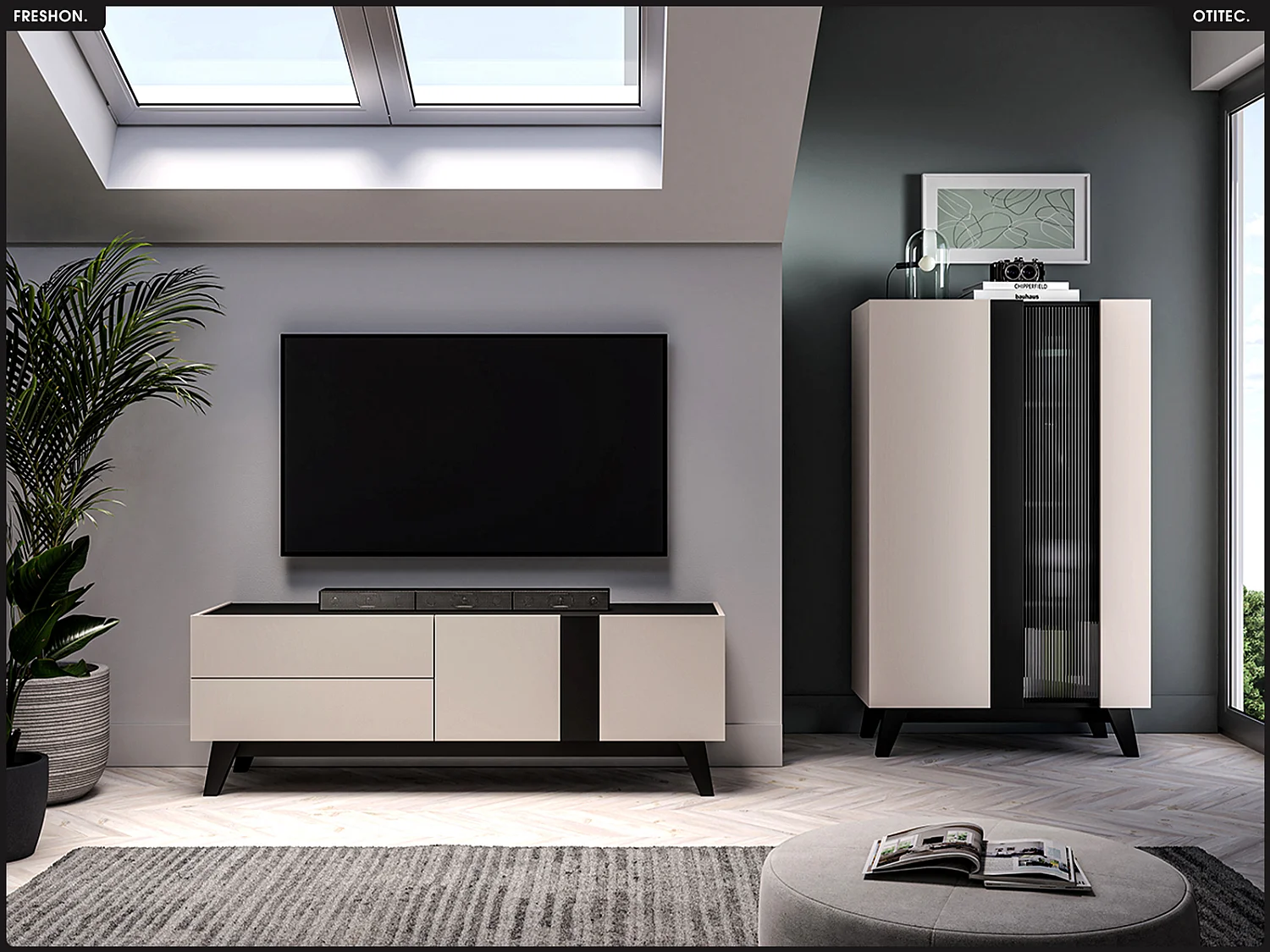 Meuble TV - L.160 x H.55 x P.40 cm - FRESHON