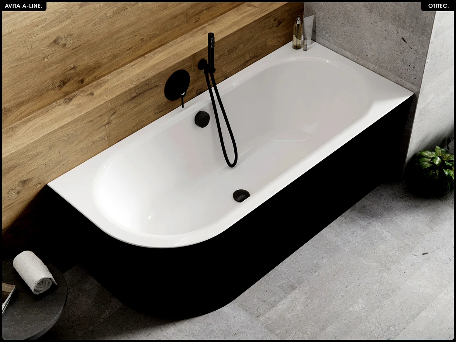 Baignoire asymétrique - 160 x 75 cm - Droite - Siphon Noir & Pieds - INCLUS - NOIR - AVITA A-LINE