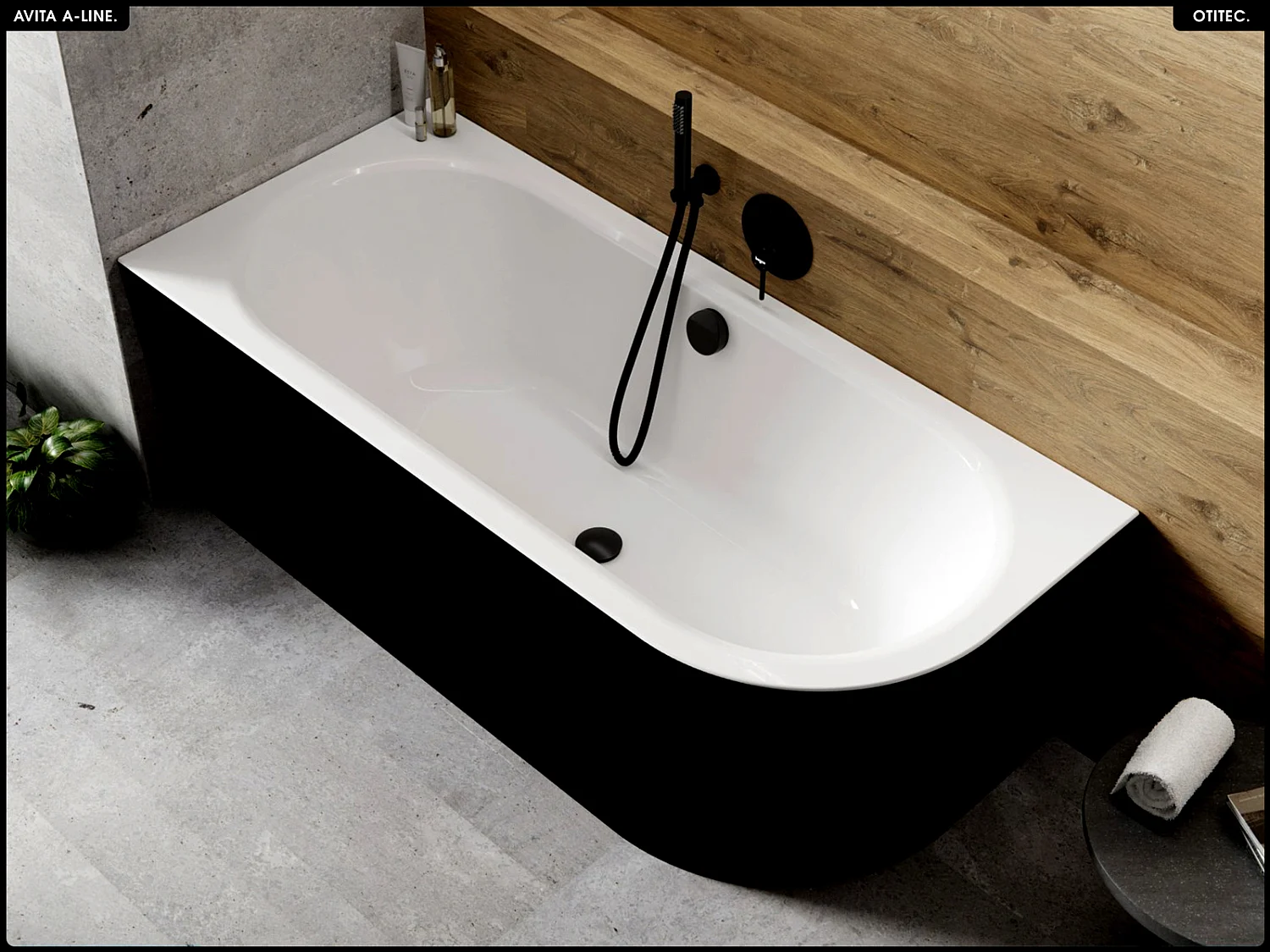 Baignoire asymétrique - 160 x 75 cm - Gauche - Siphon Noir & Pieds - INCLUS - NOIR - AVITA A-LINE