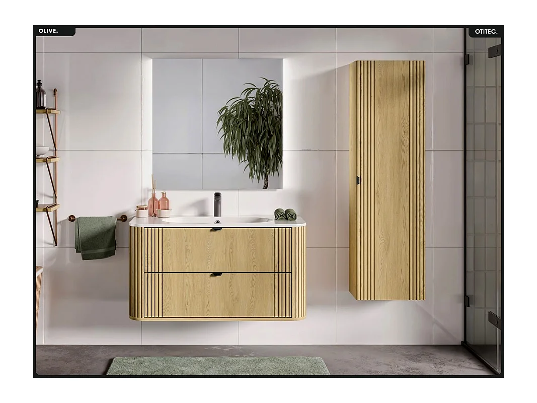 Meuble sous vasque - H.52 x L.100 x P.45 - OLIVE - Chêne